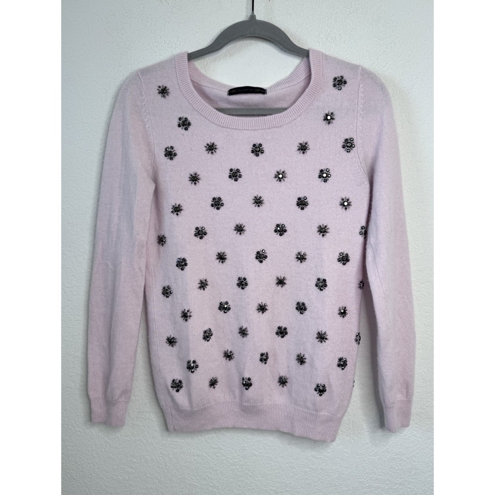 M&S Collection 100% Cashmere Pink Beaded Sweater Women's S Embellished Preppy